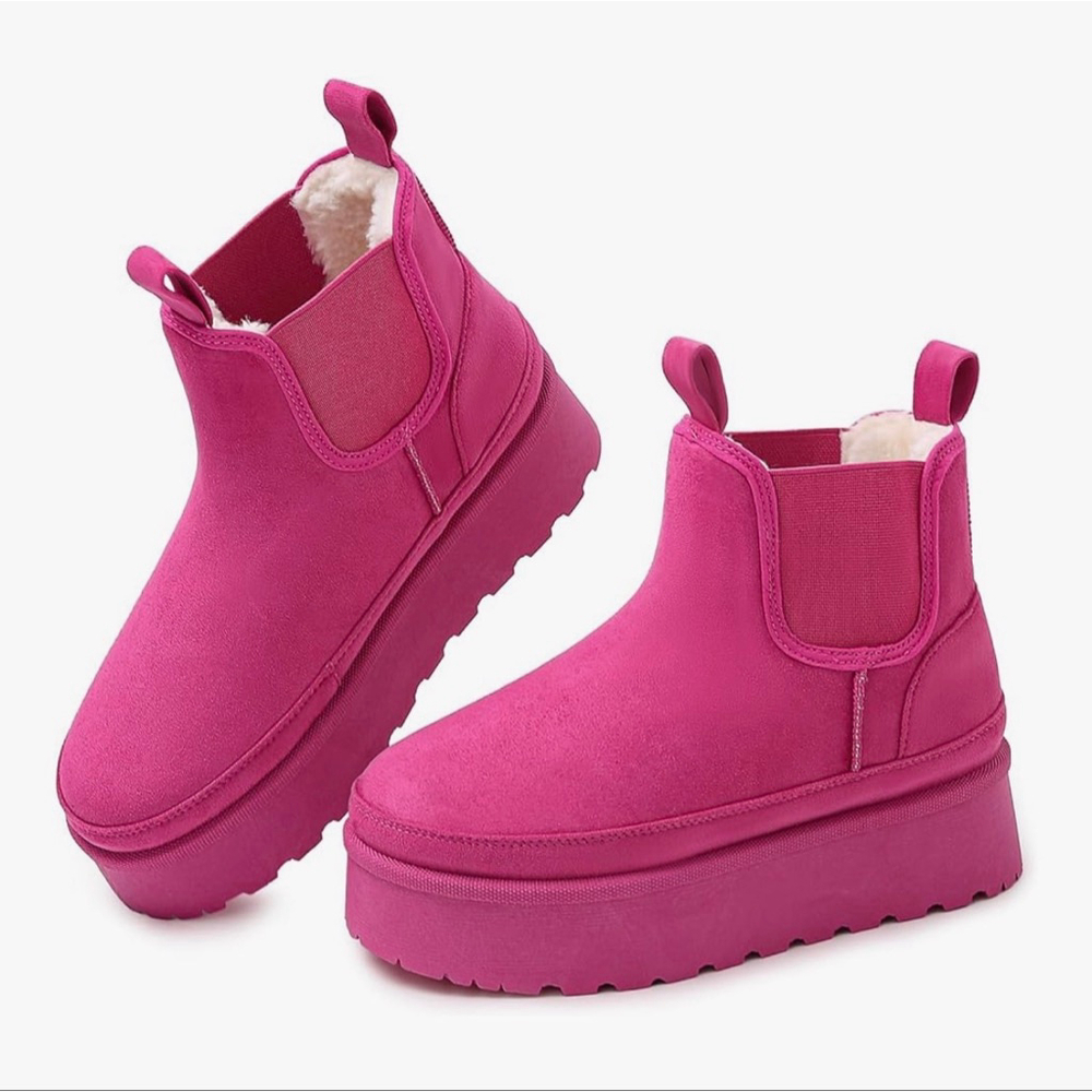 NEW Pink Classic Winter Booties Platform Anti Slip Chelsea Ankle Boots 6
